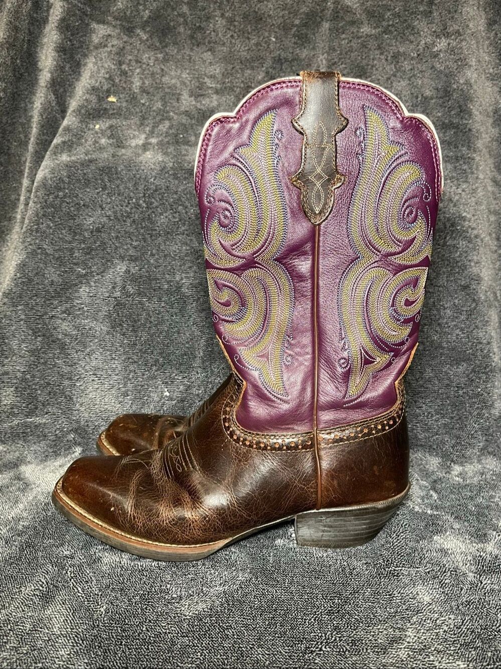 Justin Boots Womens 8.5 B Brown Leather Purple Shaft Western Boots L2567